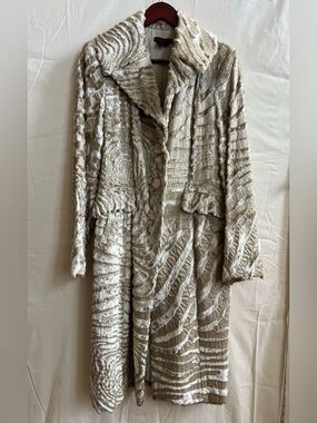 Simon Chang Neutral Cream & Beige Textured Trench Coat